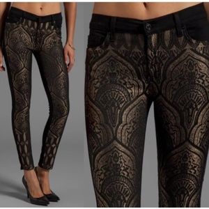 7 For All Mankind Gold Brocade Skinny Jeans NWT